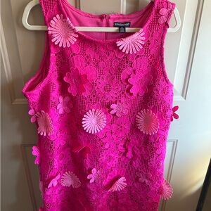 Nina Leonard Fuchsia And Pink Floral Lace Dress